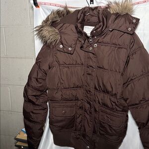 Aeropostale Brown Puffer Jacket with Faux Fur Hood